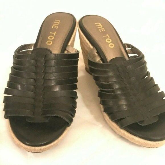 Me Too Sandals Open Toe Faux Leather Black Size 7M Y - Picture 4 of 8
